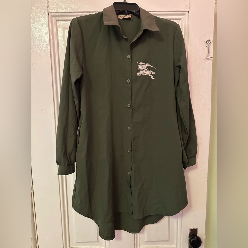 Burberry look like Dark Green tunic Shirt with Embroidered Logo m/L